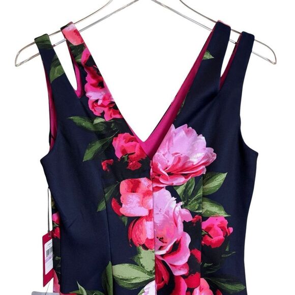 Vince Camuto Navy & Pink Floral Sheath Dress Knee Length Size 6 NEW Office Work - Picture 8 of 16